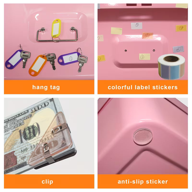 HOMEYUER Large Cash Box with Money Tray and Lock, With 6 kinds accessories, Large Money Box for Cash Register, Storage Box, Metal locking Cash box, Money box, Security box