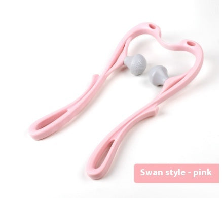 6-Roller Cervical Massager pink and blue ergonomic six-wheel neck and body massage tool with natural crystal jade scraping board