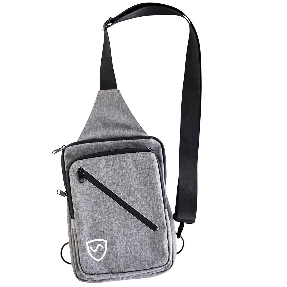SYB Sling Bag made with SaferBody shielding EMF radiation, adjustable strap, and multiple compartments for devices up to 10x7 inches
