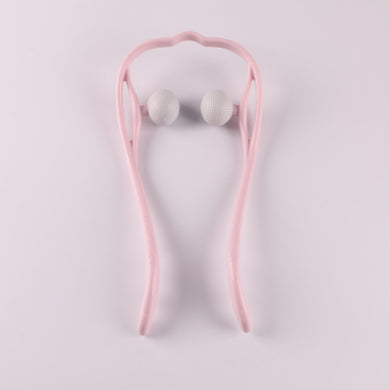 6-Roller Cervical Massager with six rotating wheels and ergonomic swan design in pink and blue for neck and body massage