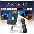 [Built-in Apps & 2026 Upgraded] Mini Portable Smart Projector with WiFi 6 And BT5.4, Android 14, 4K Support |Native 720P Home Theater Projector with Stand, 400ANSI, Auto Keystone Correction, White
