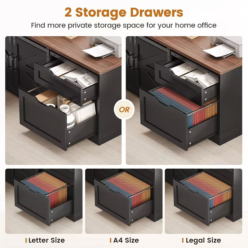 Farmhouse L-Shaped Standing Desk, 55" Computer Desk with 2 Storage Drawers, Height Adjustable Office Desk for Home Office  Brand: ITAAR