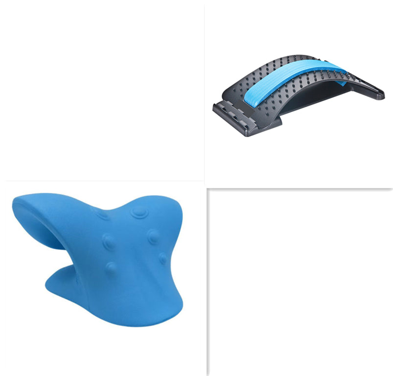 6-Roller cervical neck massager with six rotating wheels and ergonomic swan design in pink and blue colors for deep tissue and muscle relief