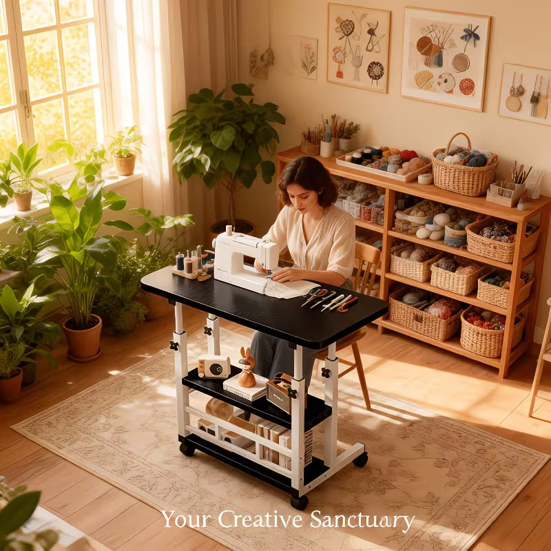 Portable Compact Computer Desk Cart, Small Space Workstation Writing Table Printer Stand, with Wheels, Mobile Office Desk, Portable Small Computer Table, Study Desk, Adjustable Height Standing Desk, Multifunctional, Suitable for Bedside, Sofa Side