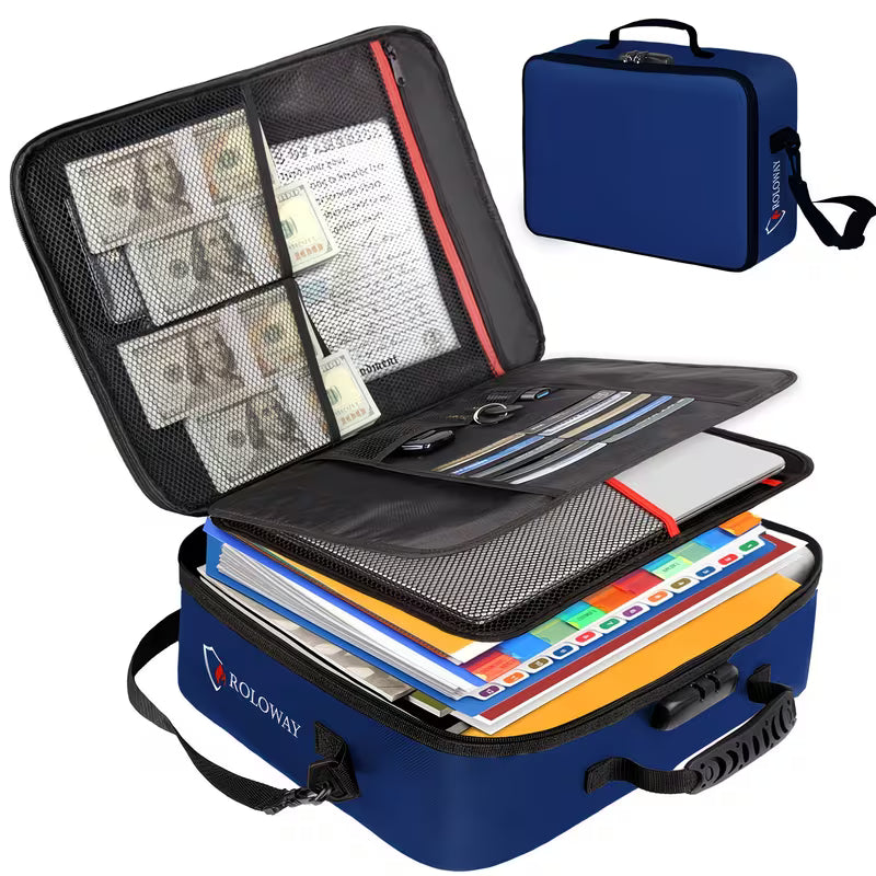 1pc Fireproof Document Bag With Lock & Reflective Strip (17 X 11.8 X 5 Inch), Important Document Storage Bag With Multi-Layer File Organizers Graduation Decorations Class Of 26