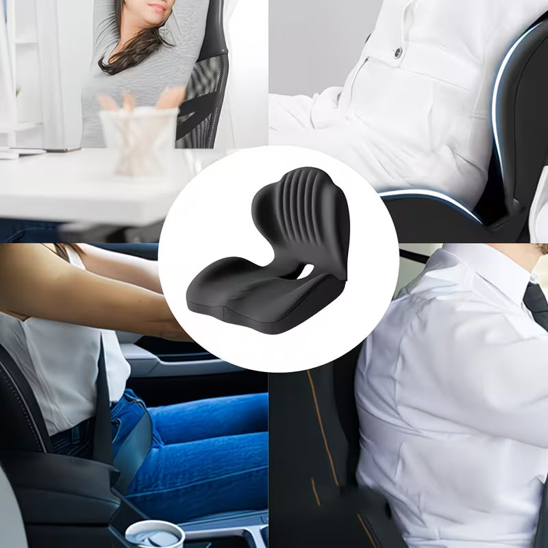 1pc Ergonomic Memory Foam Seat Cushion With Back Support Design, Breathable Hollow Structure, Comfortable Cushion For Office Chair, Car Seat And Long Sitting, Unisex, Suitable For Daily Use Or Gift
