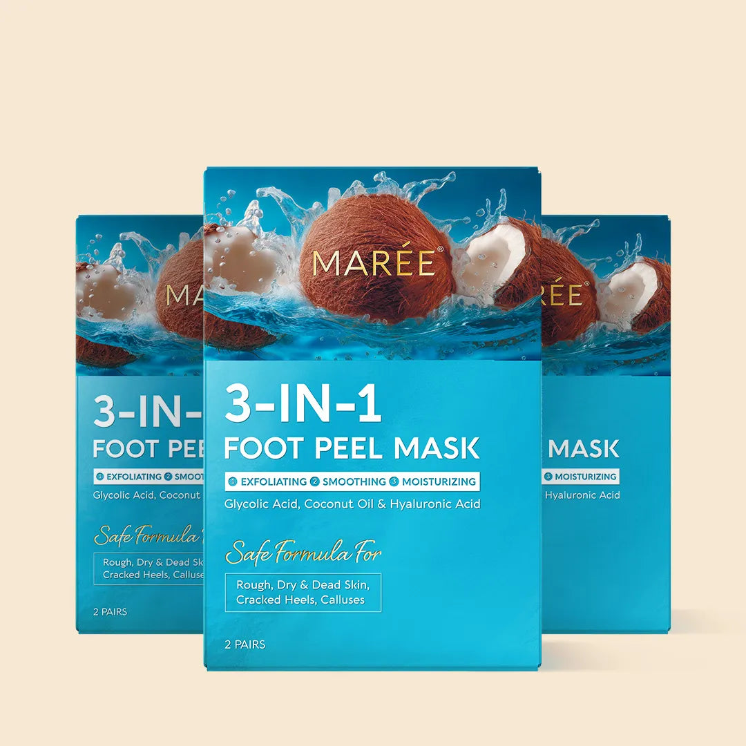 Marée 3-in-1 exfoliating and hydrating foot mask with coconut oil for smooth soft feet