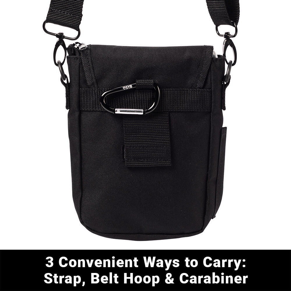 SYB Phone Pouch Deluxe black EMF shielding bag with multiple carrying options and zipper compartments
