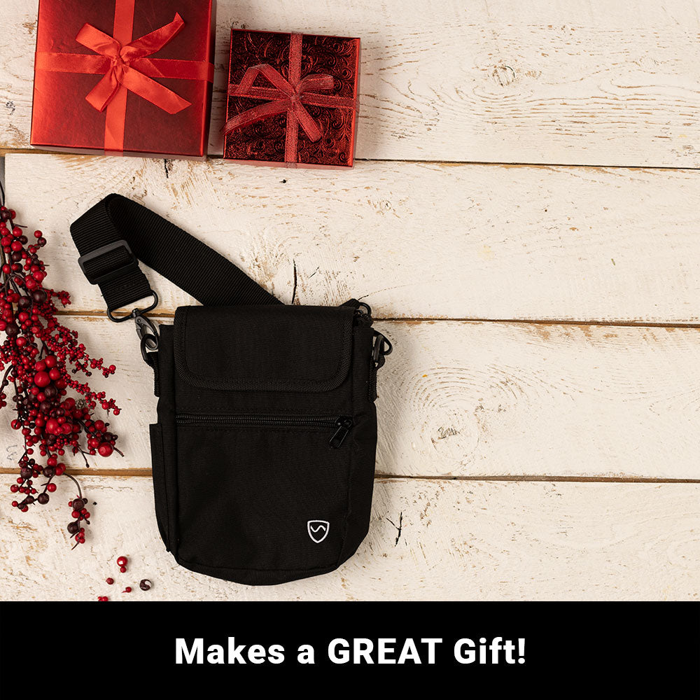 SYB Phone Pouch Deluxe black crossbody bag with EMF shielding and multiple compartments