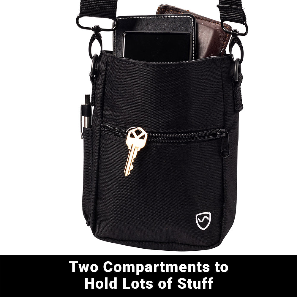 SYB Phone Pouch Deluxe in black with multiple compartments and detachable straps designed to shield EMF radiation