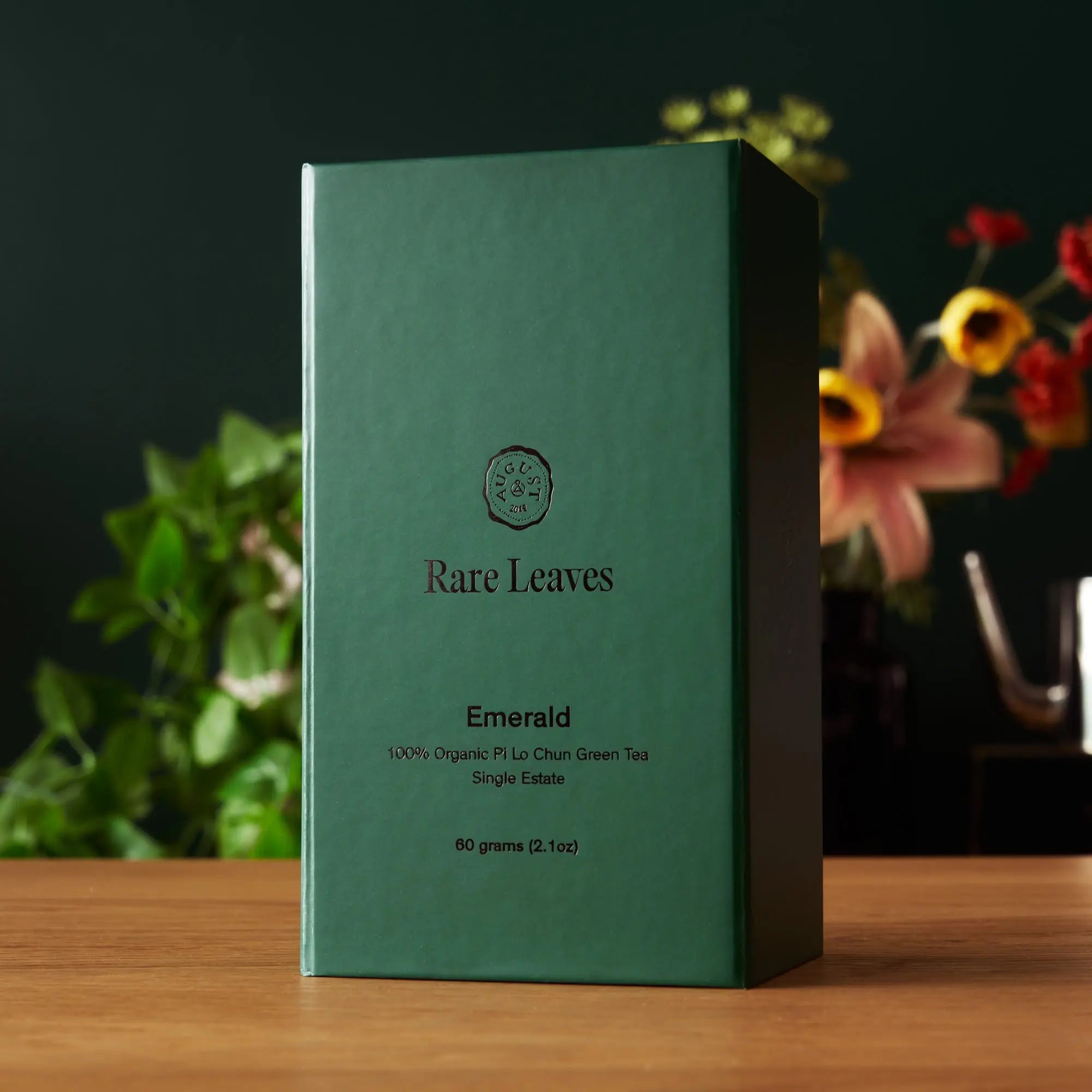Luxury Rare Leaves teas gift set with Gold, Black Pearl, and Emerald tins in sleek box