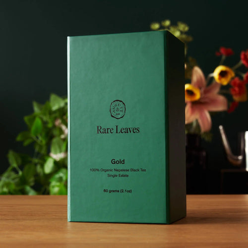 Luxury Rare Leaves teas gift set with three full-size single origin tins in a sleek magnetic closure box