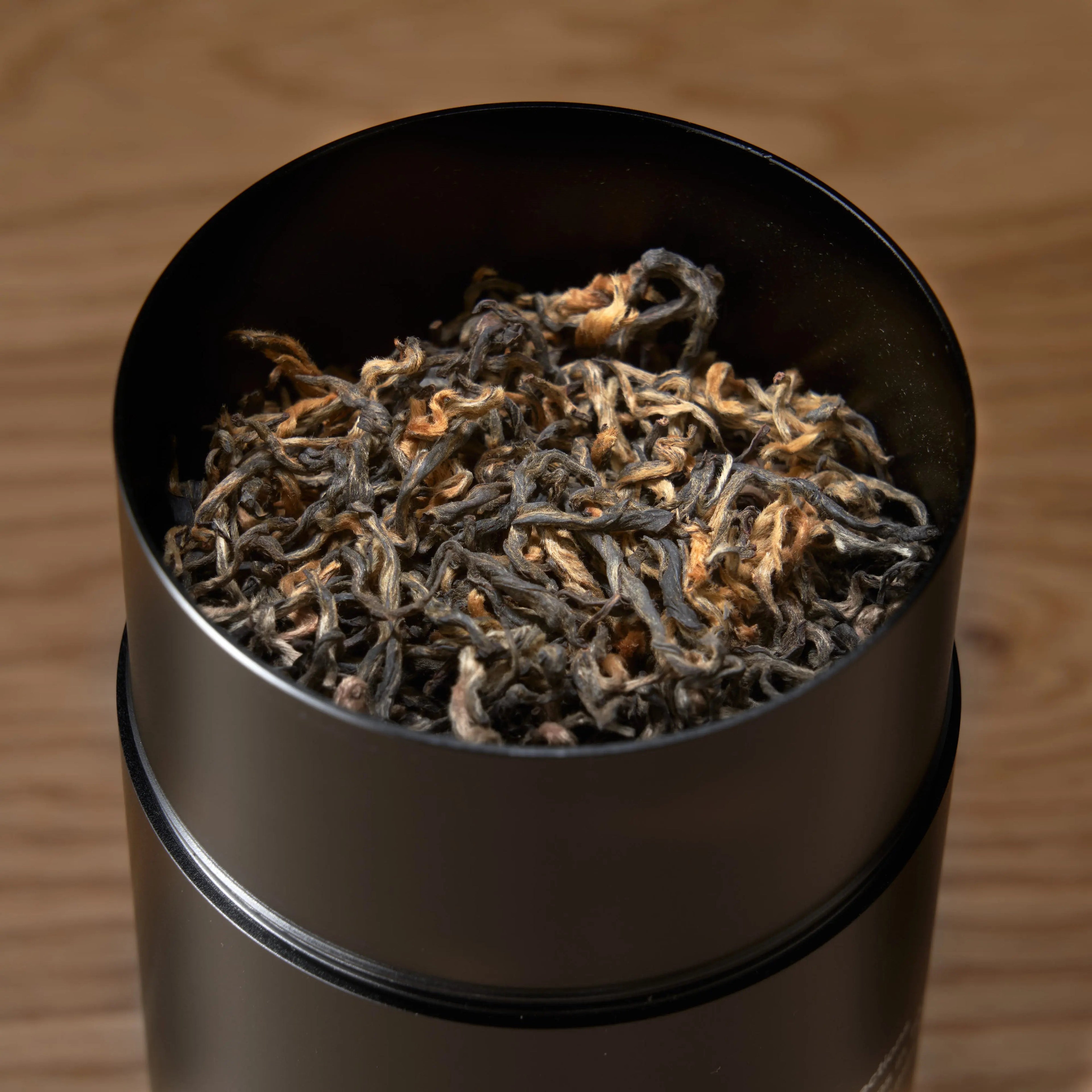 Rare Leaves Gold Nepalese black tea with roasted barley, clover, honey notes in airtight aluminum tin
